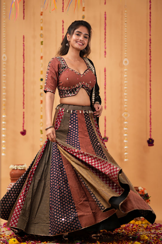 Multicolor Ajrakh Patchwork Lehenga