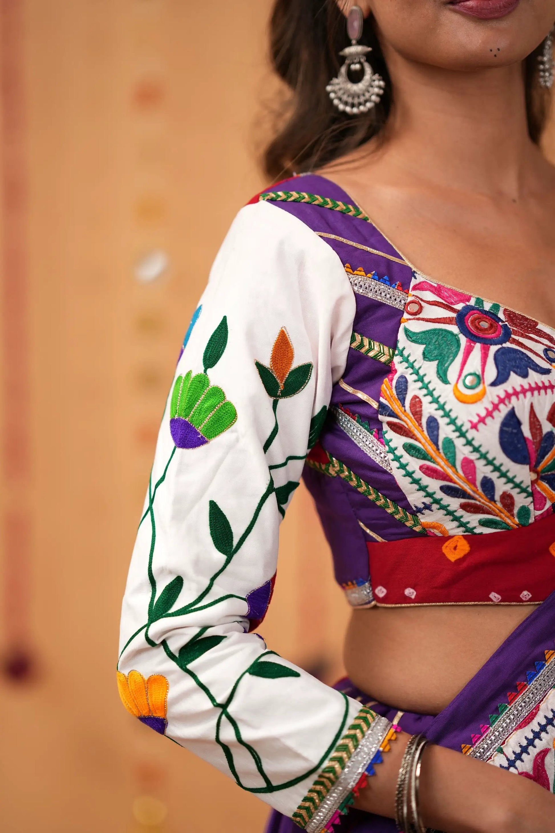 Purple Lehenga with Red Bandhej Dupatta & Embroidered Blouse