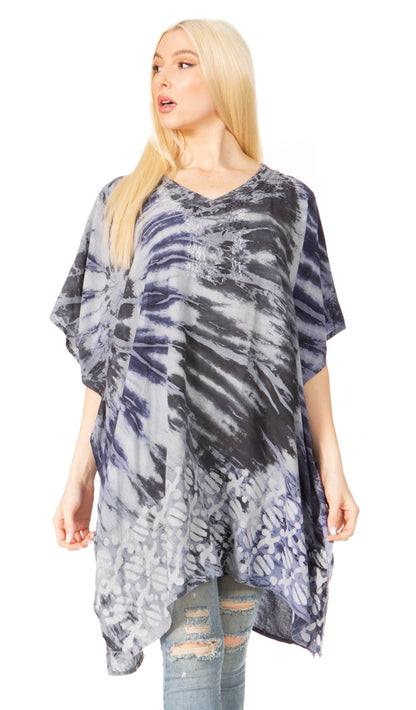 Sakkas Marcy Women's V-neck Caftan Top Tunic Dress - Perfect for Summer Boho Style & Swinging Coverup 1036-Black