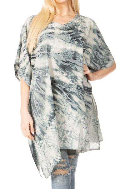 Sakkas Marcy Women's V-neck Caftan Top Tunic Dress - Perfect for Summer Boho Style & Swinging Coverup 1036-Olive