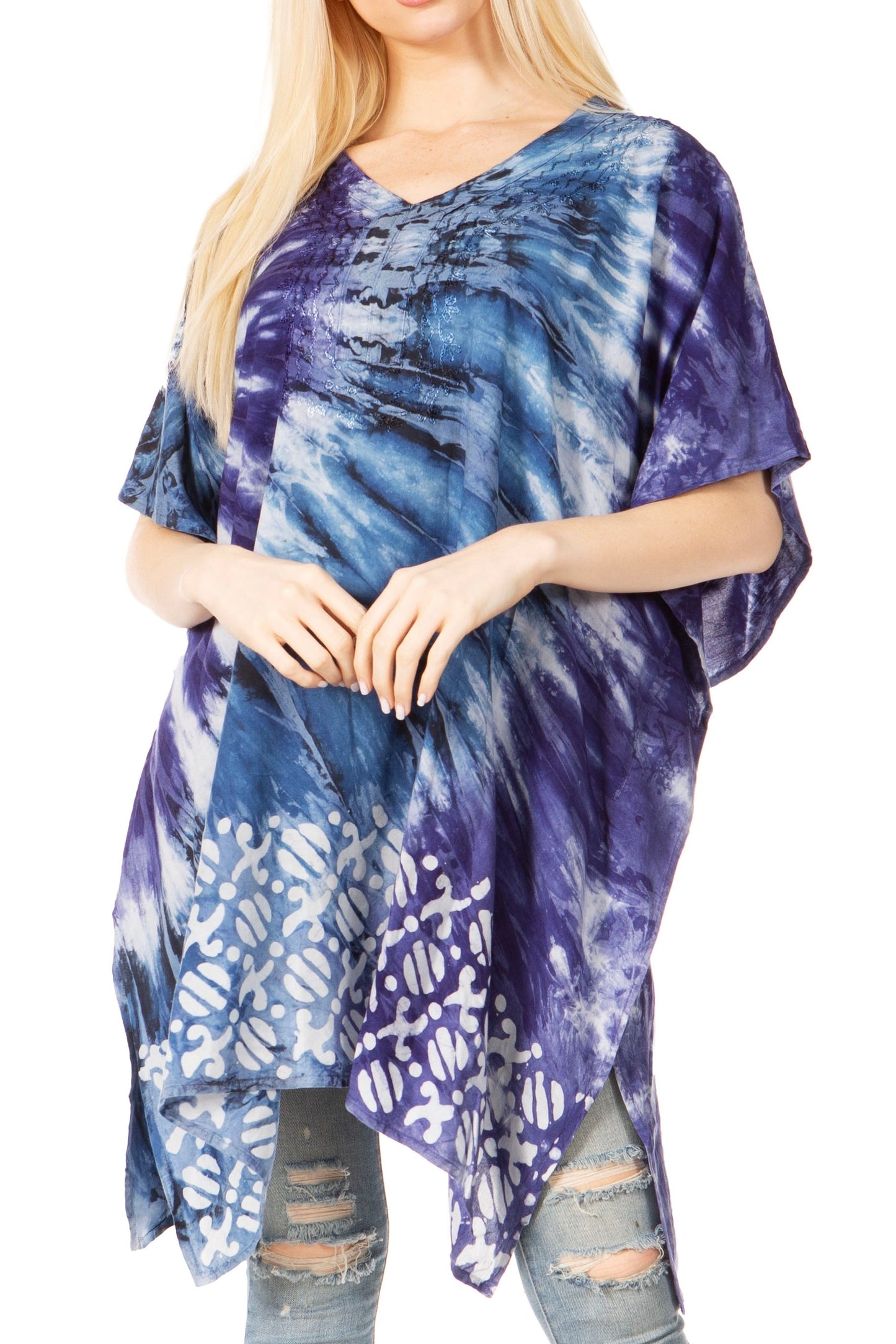 Sakkas Marcy Women's V-neck Caftan Top Tunic Dress - Perfect for Summer Boho Style & Swinging Coverup 1036-Purple