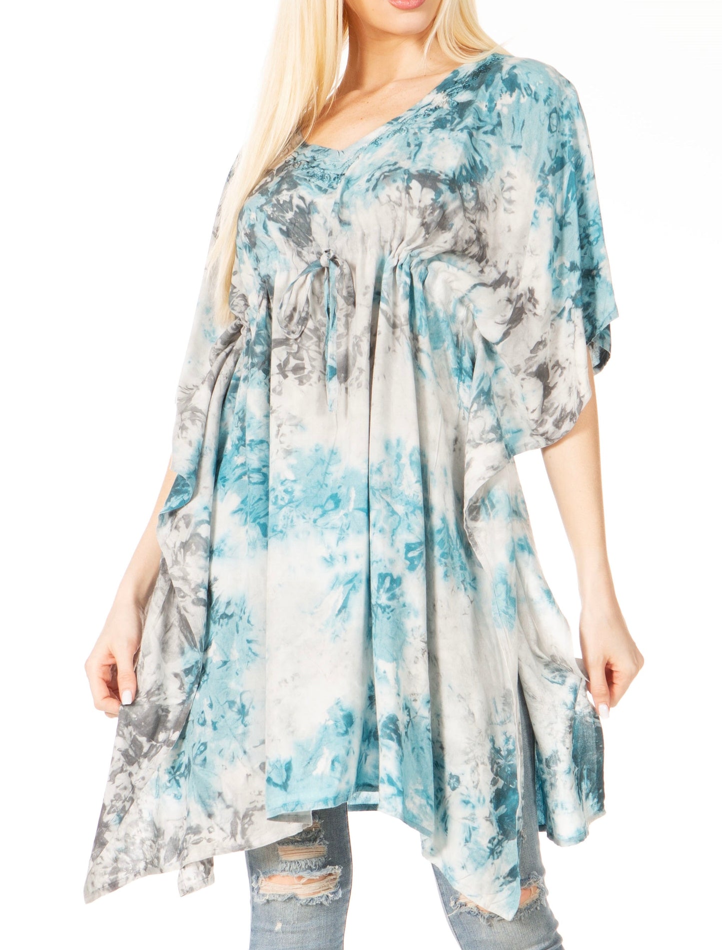 Sakkas Marcy Women's V-neck Caftan Top Tunic Dress - Perfect for Summer Boho Style & Swinging Coverup 1038-Grey