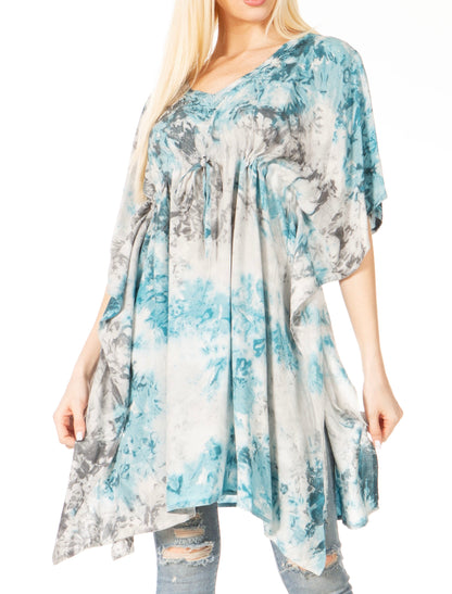 Sakkas Marcy Women's V-neck Caftan Top Tunic Dress - Perfect for Summer Boho Style & Swinging Coverup 1038-Grey