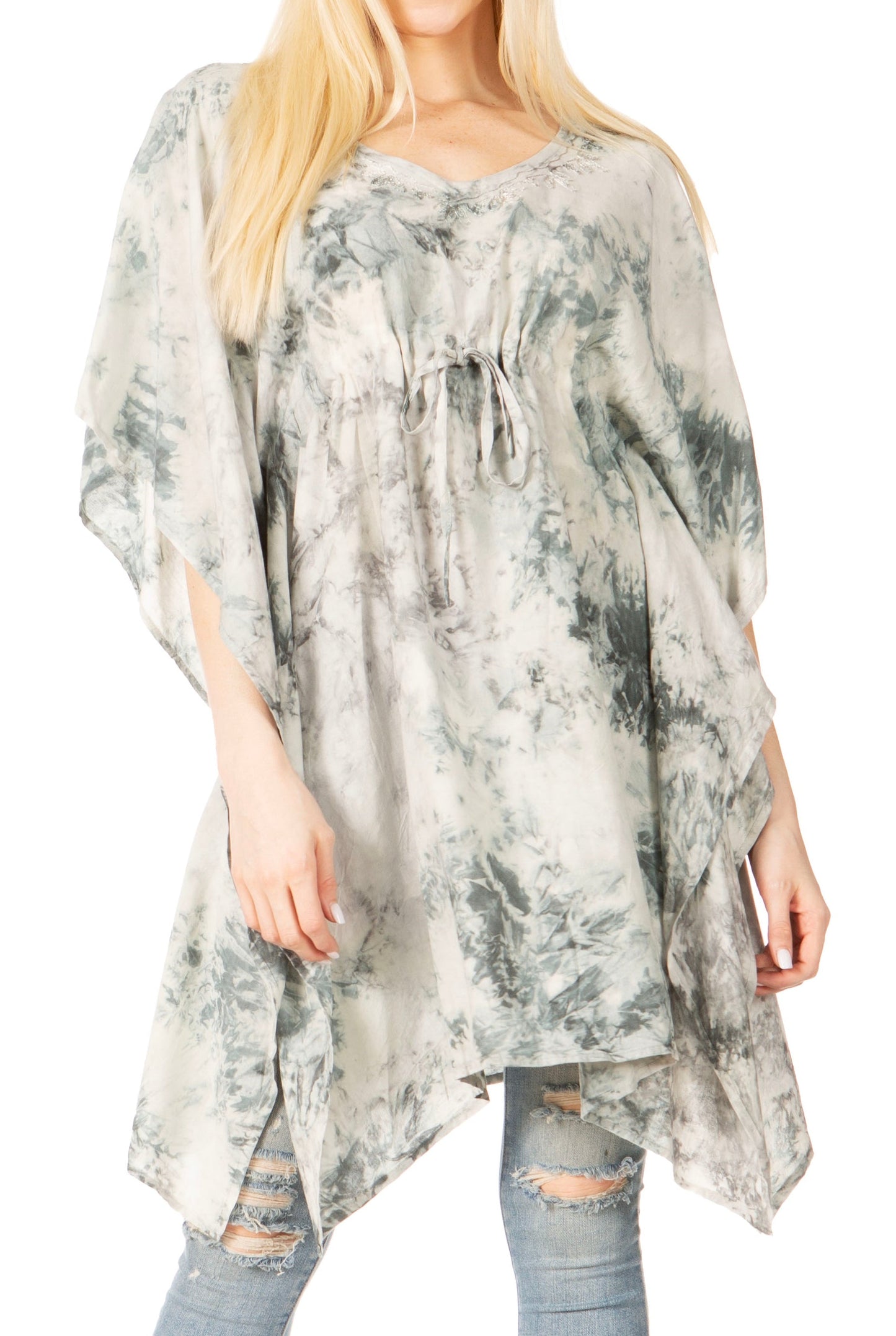 Sakkas Marcy Women's V-neck Caftan Top Tunic Dress - Perfect for Summer Boho Style & Swinging Coverup 1038-Olive