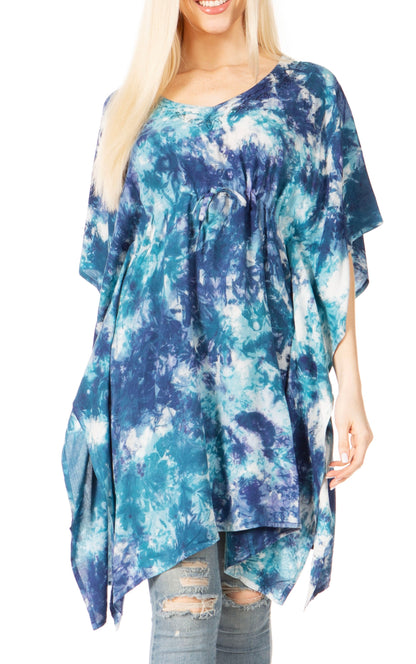 Sakkas Marcy Women's V-neck Caftan Top Tunic Dress - Perfect for Summer Boho Style & Swinging Coverup 1038-Purple