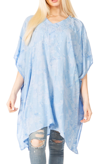 Sakkas Marcy Women's V-neck Caftan Top Tunic Dress - Perfect for Summer Boho Style & Swinging Coverup Blue