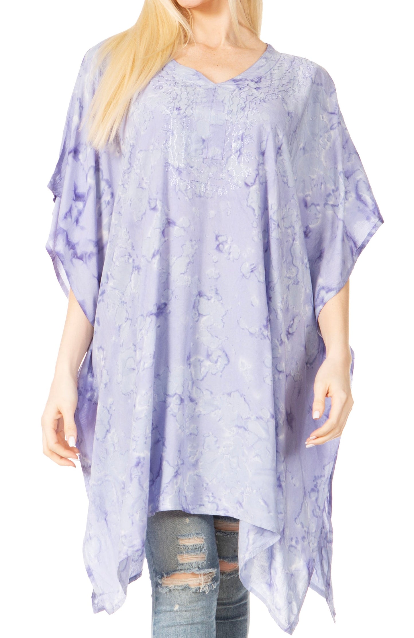 Sakkas Marcy Women's V-neck Caftan Top Tunic Dress - Perfect for Summer Boho Style & Swinging Coverup LightPurple