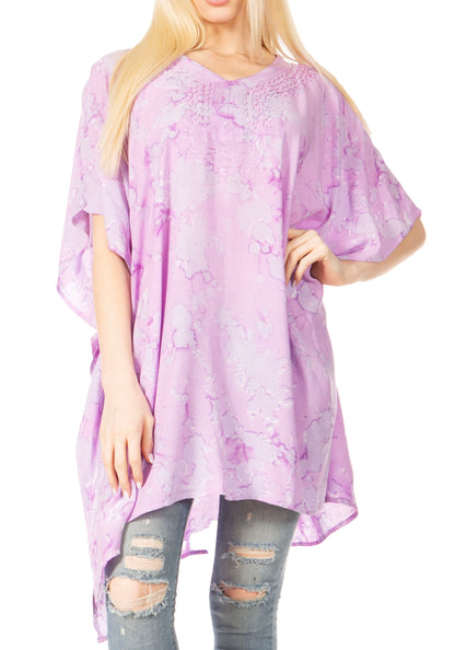 Sakkas Marcy Women's V-neck Caftan Top Tunic Dress - Perfect for Summer Boho Style & Swinging Coverup Purple