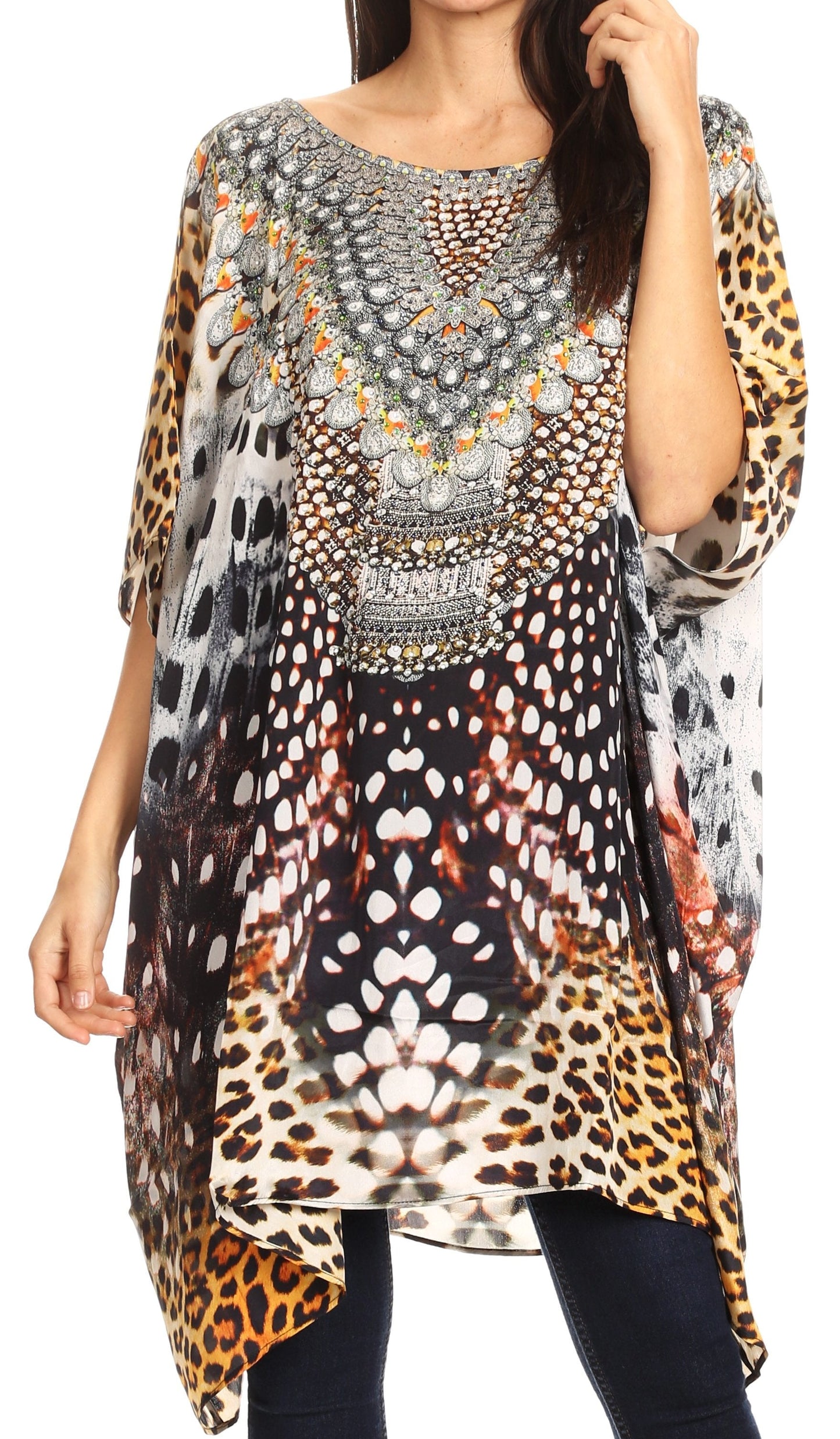 Sakkas Sira Women's Casual Short Sleeve Loose Pullover Mid-Long Oversize Top Tunic One Size CTM240-Multi