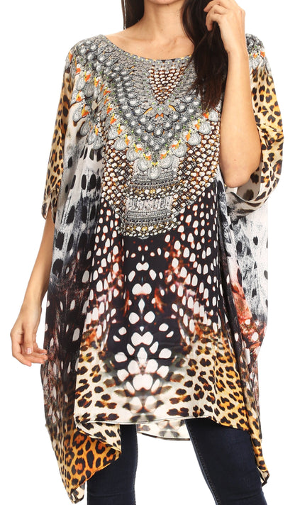 Sakkas Sira Women's Casual Short Sleeve Loose Pullover Mid-Long Oversize Top Tunic One Size CTM240-Multi