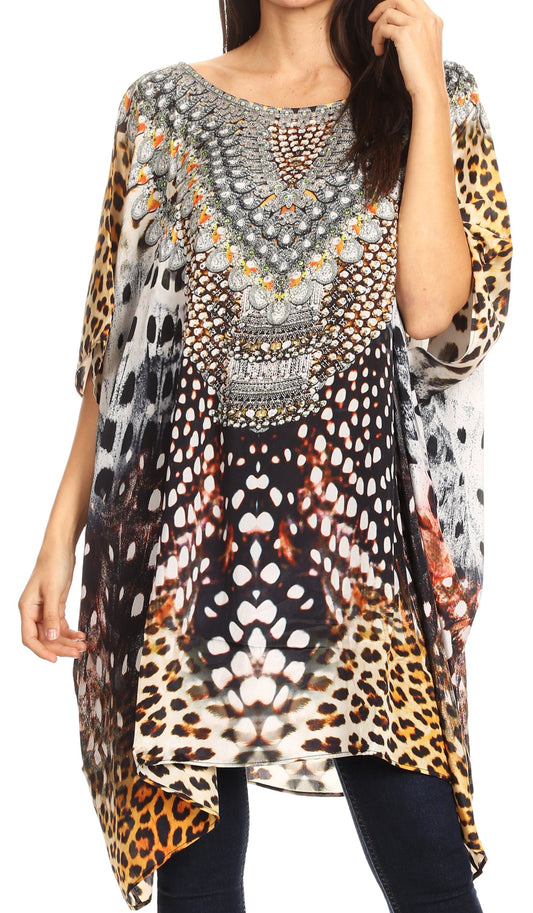 Sakkas Sira Women's Casual Short Sleeve Loose Pullover Mid-Long Oversize Top Tunic One Size CTM240-Multi