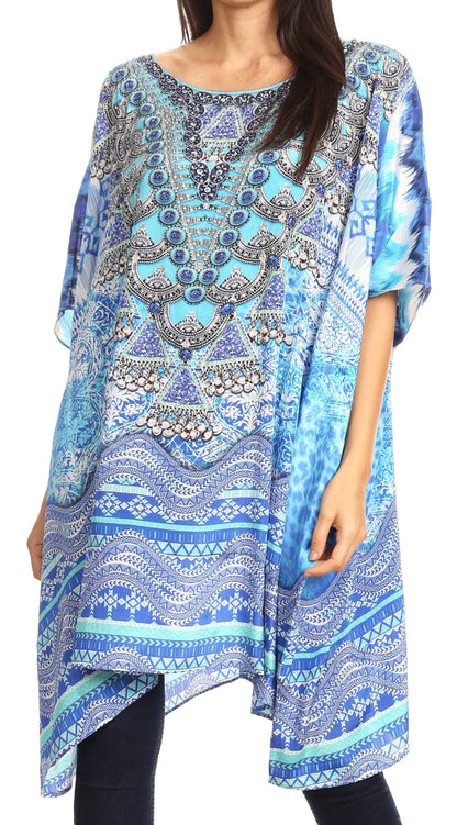 Sakkas Sira Women's Casual Short Sleeve Loose Pullover Mid-Long Oversize Top Tunic One Size IW238-White