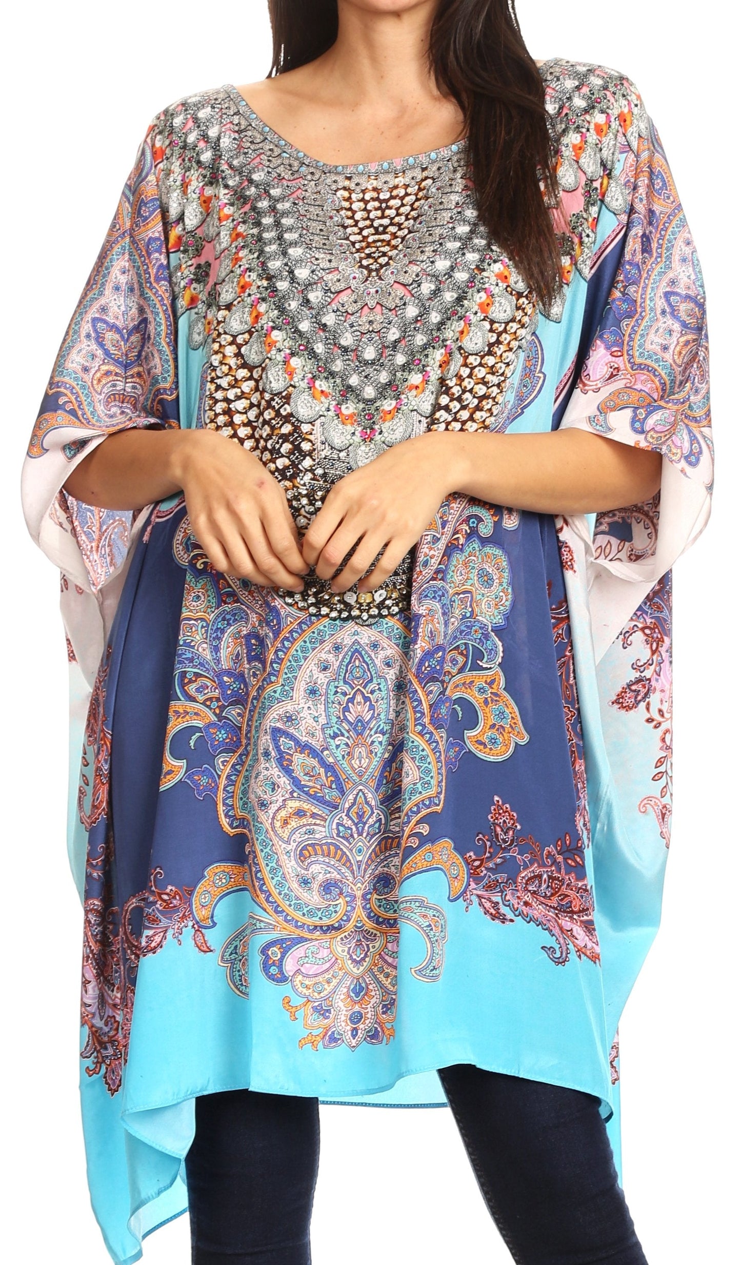 Sakkas Sira Women's Casual Short Sleeve Loose Pullover Mid-Long Oversize Top Tunic One Size ORM239-Multi