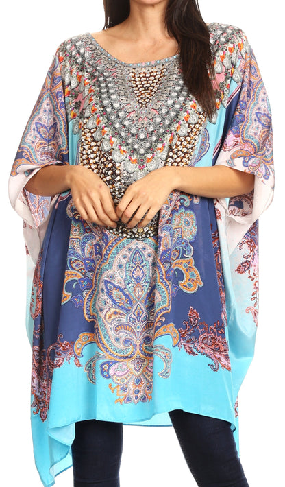 Sakkas Sira Women's Casual Short Sleeve Loose Pullover Mid-Long Oversize Top Tunic One Size ORM239-Multi