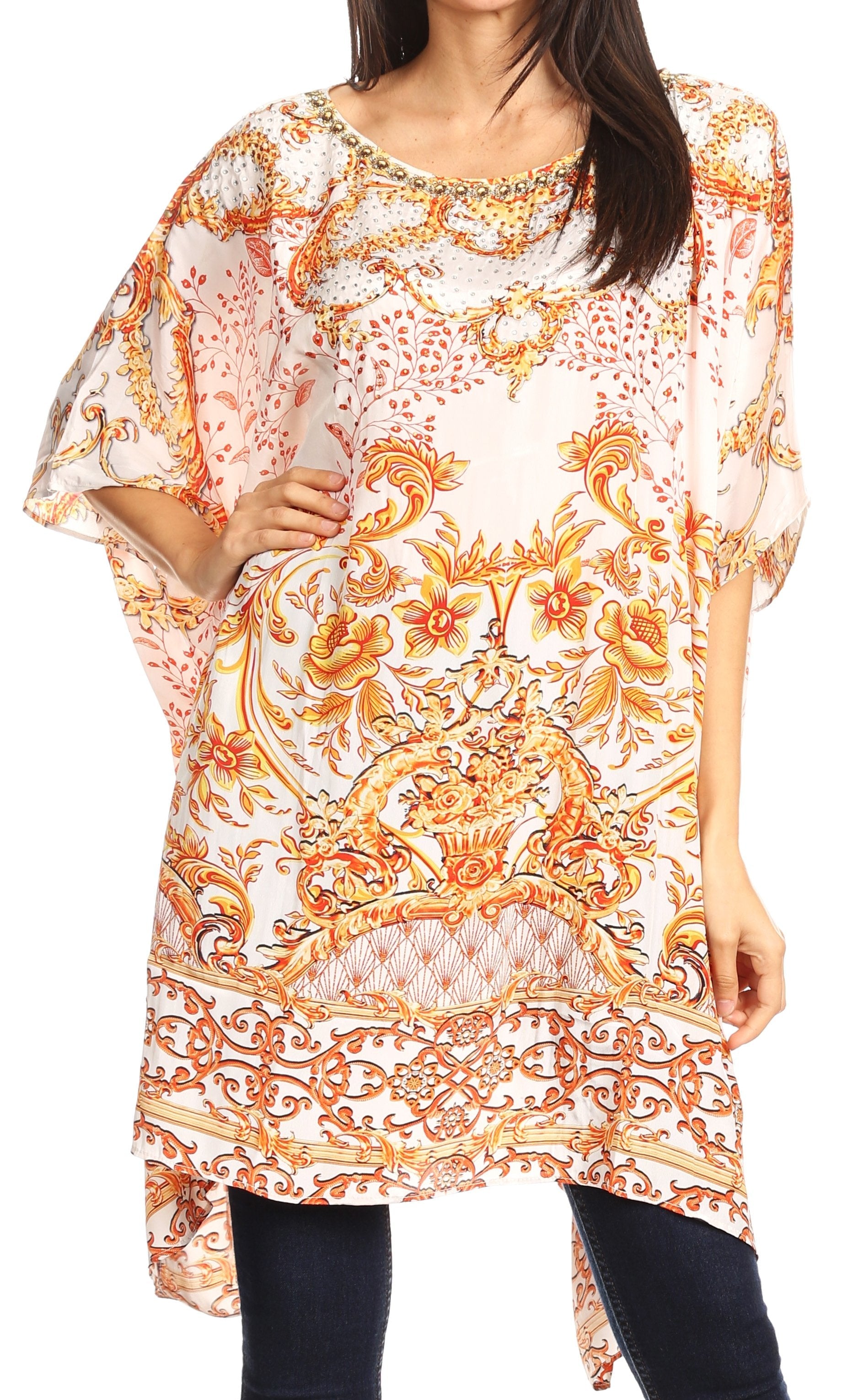 Sakkas Sira Women's Casual Short Sleeve Loose Pullover Mid-Long Oversize Top Tunic One Size ORW237-White