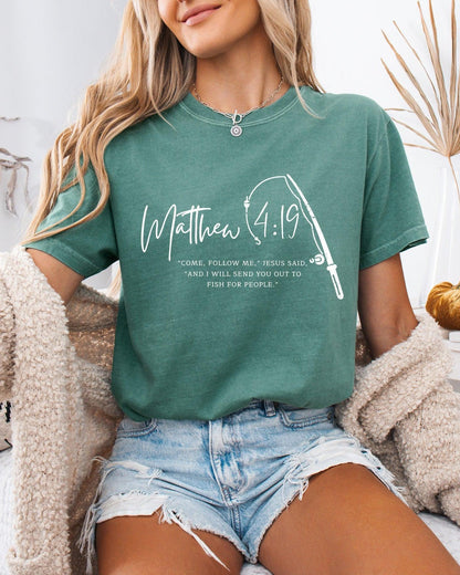 Fish for People Christian Comfort Colors Garment-Dyed T-Shirt – Discipleship Faith Graphic Tee Light Green