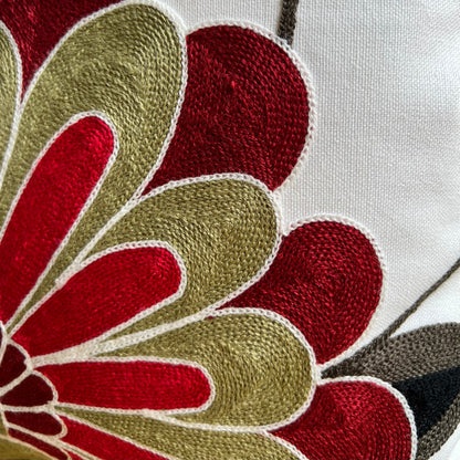 Folk Blooms Embroidered Throw Pillow Cover