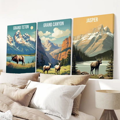 Grand Canyon, Jasper, Grand Teton. National Park Wall Art Wrapped Canvas