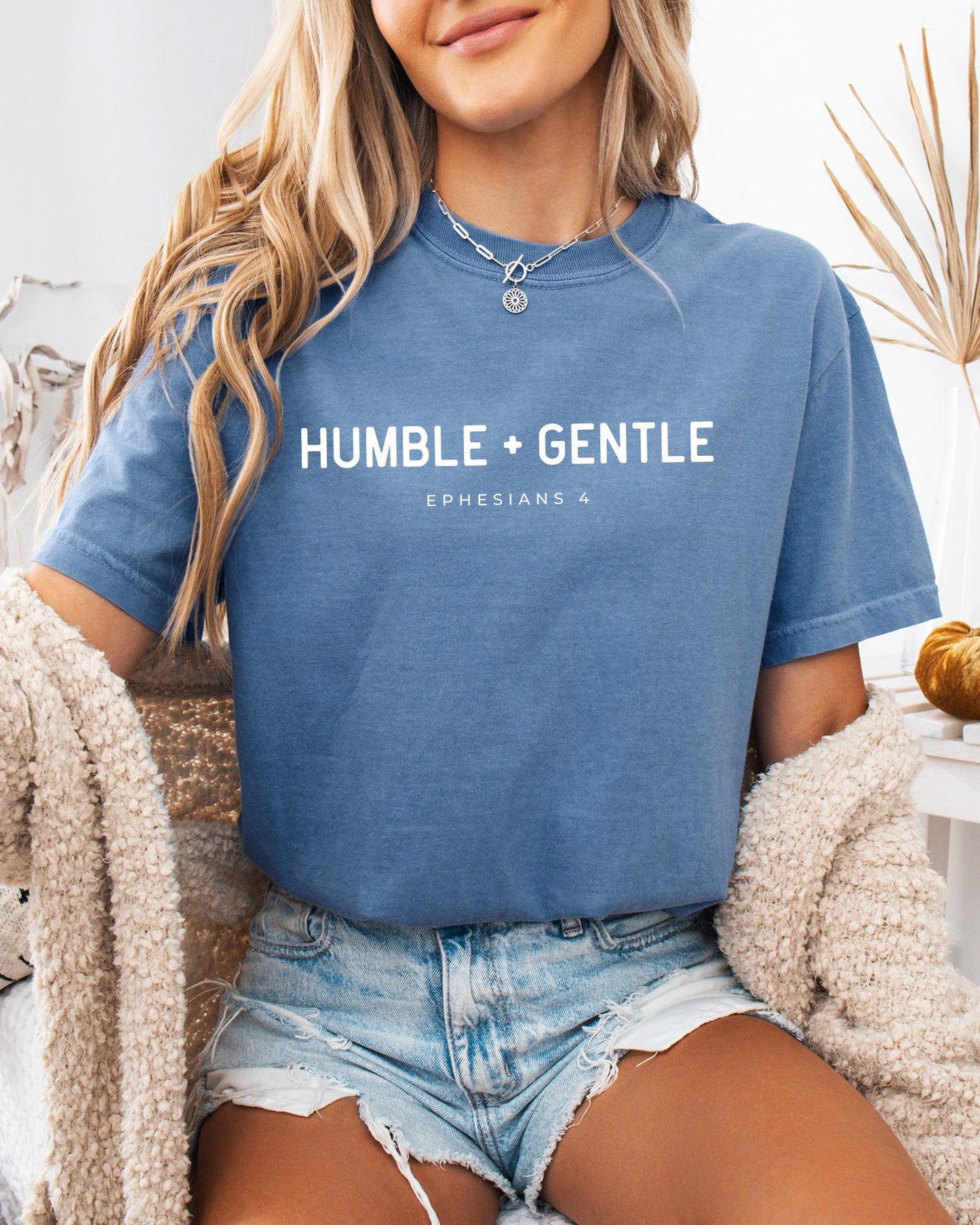 Humble & Gentle Christian Comfort Colors Garment Dyed T Shirt Blue Jean
