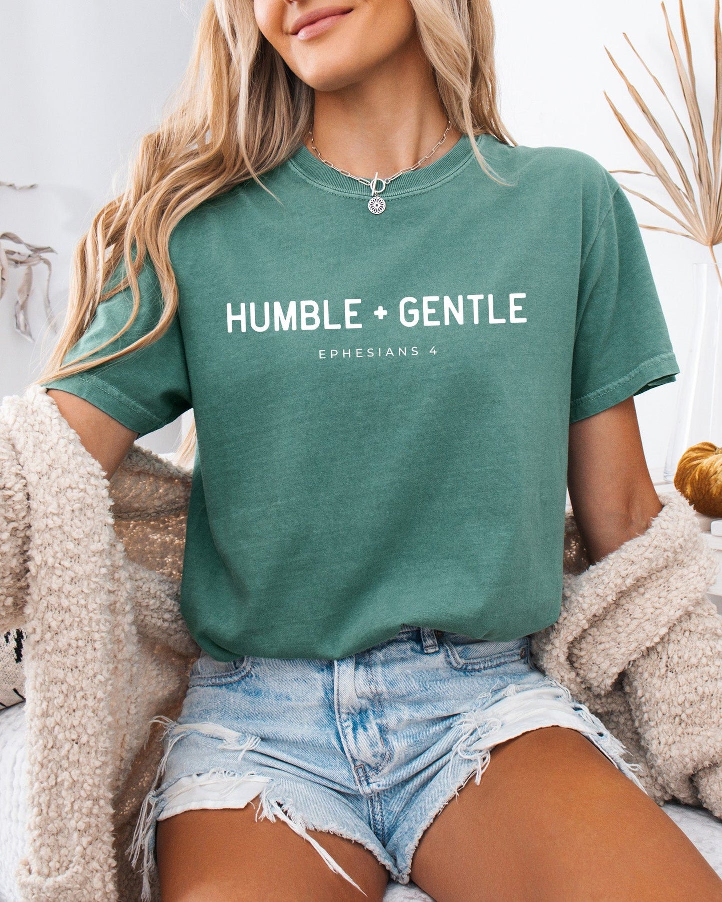 Humble & Gentle Christian Comfort Colors Garment Dyed T Shirt Light Green