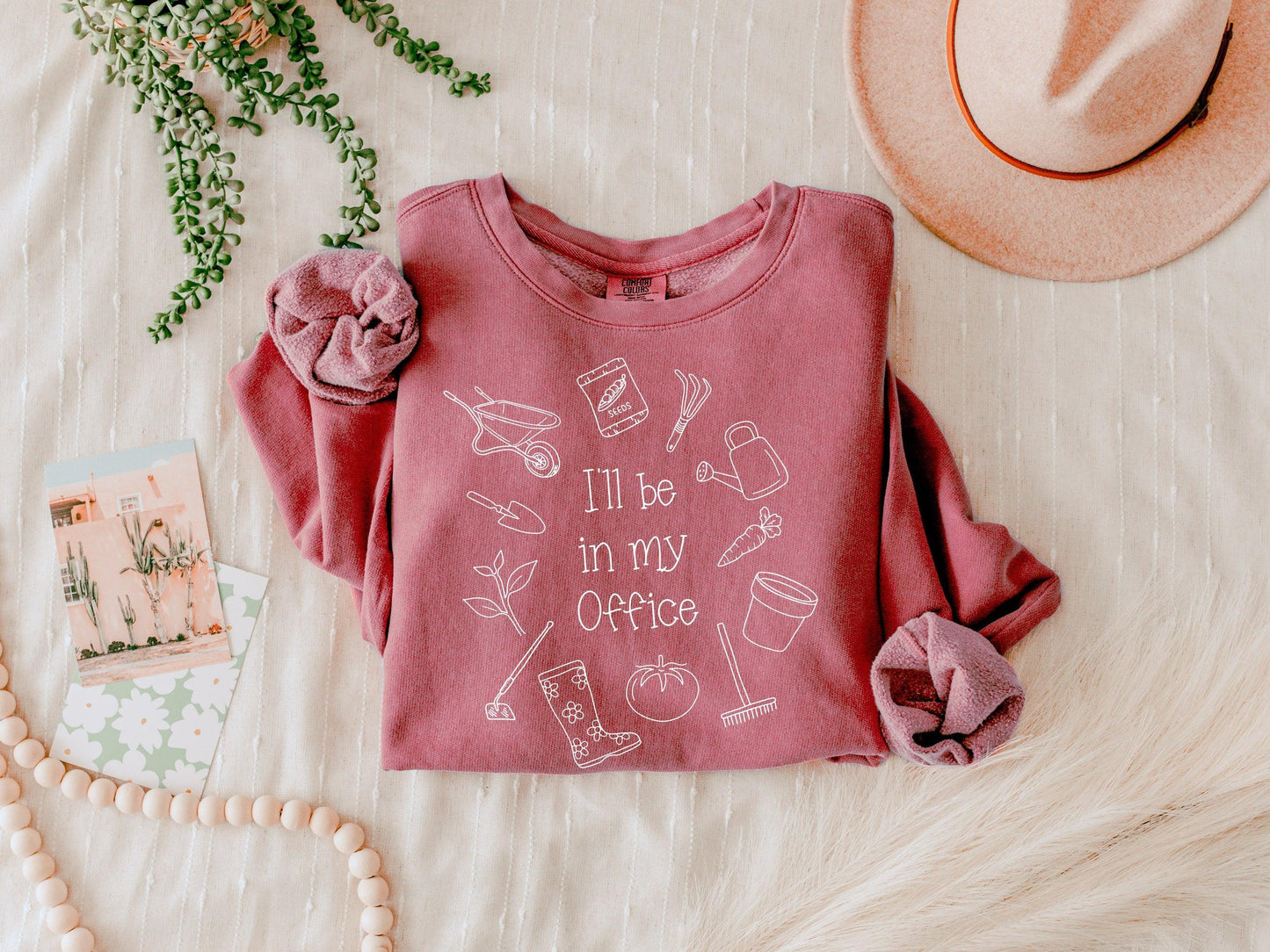 I will Be In My Office Gardening Plant Botanical Garment Dyed Comfort Colors Sweatshirt Crimson