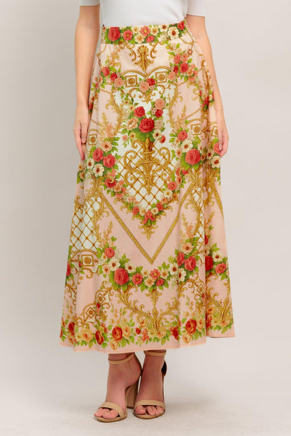 PALACE ROSE STATEMENT WOVEN CIRCLE MIDI SKIRT