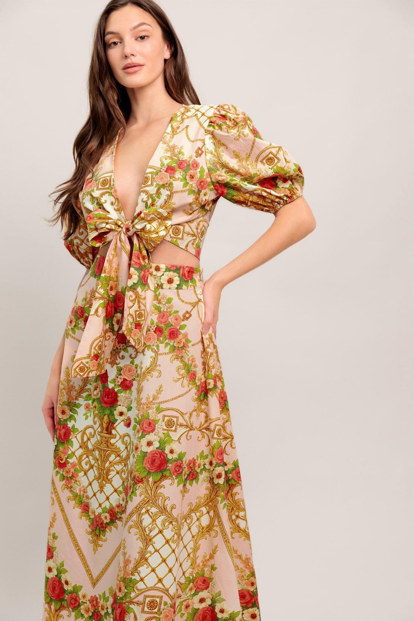 PALACE ROSE STATEMENT WOVEN CIRCLE MIDI SKIRT