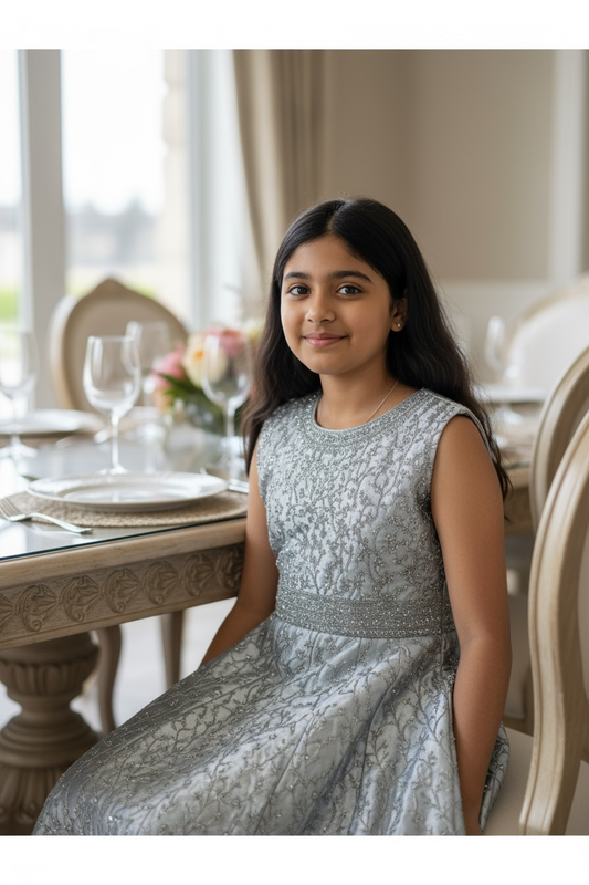 Party wear long dress for girls Kids 36 Grey