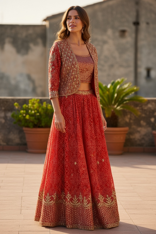 Red Bandhani chaniya choli set