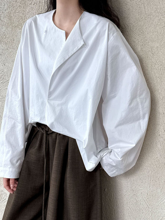 Chic Silhouette Long-sleeved Cotton Shirt White