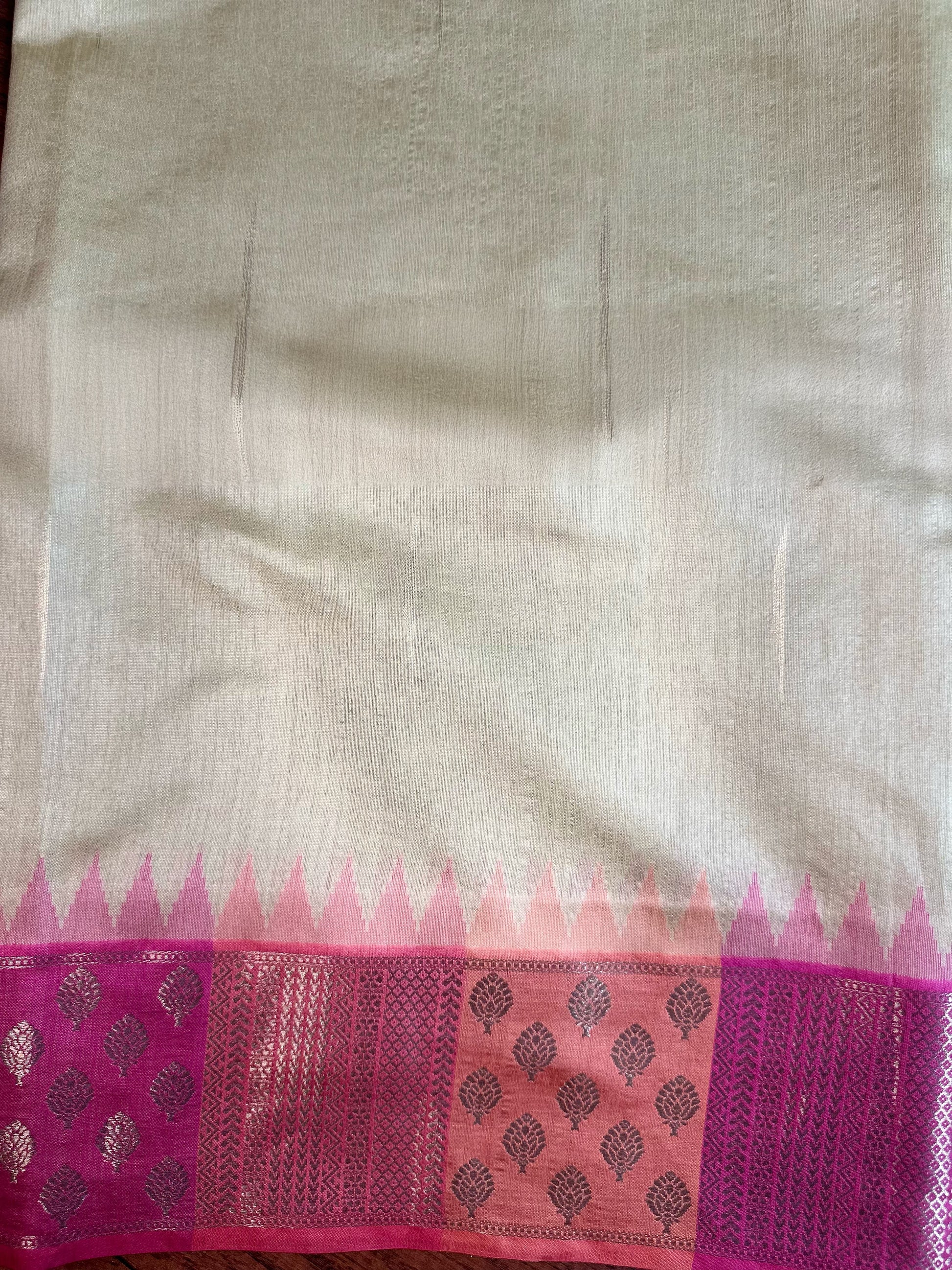 Beige Gold Premium Semi Tussar Silk Saree with Pink Zari Border