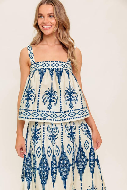 FLORAL RHYTHM WOVEN TOP AND SKIRT SET