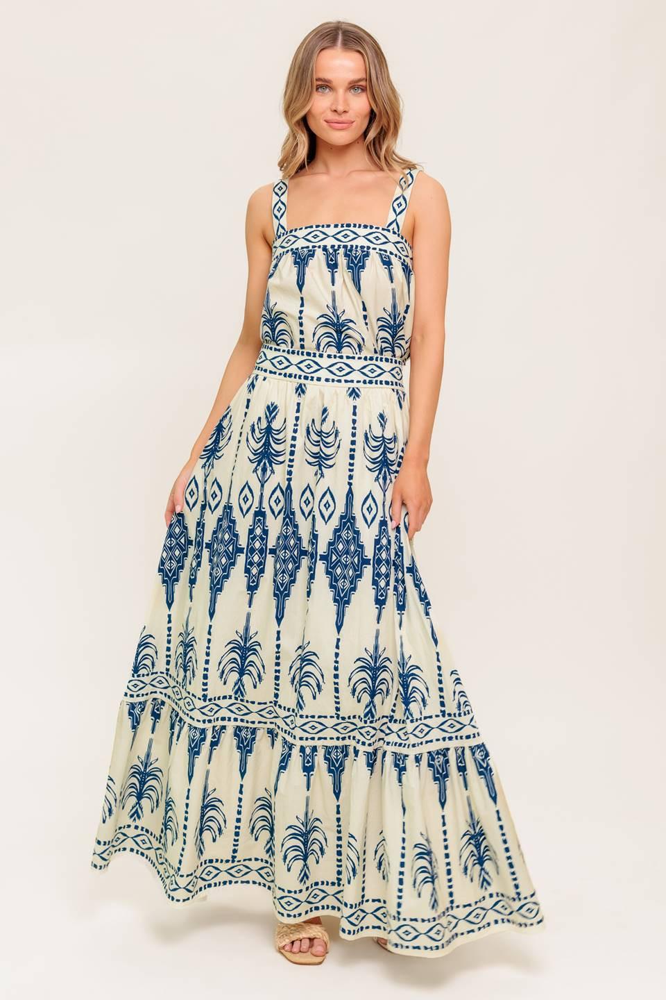 FLORAL RHYTHM WOVEN TOP AND SKIRT SET