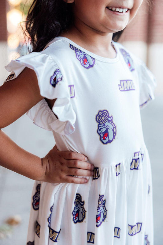 JMU White Duke Dog Flutter Twirl Dress