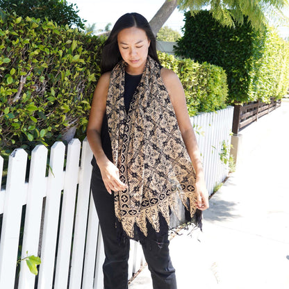 Handmade Batik Scarf, Black Brown Harvest, Hand Dyed, 100% Cotton