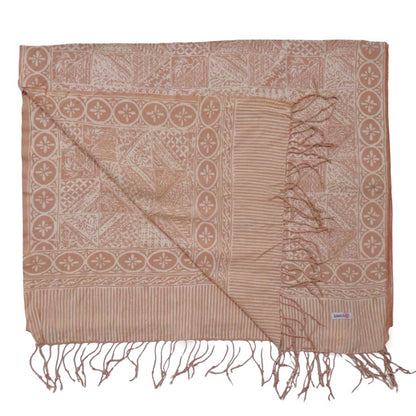 Handmade Batik Scarf - soft Cotton - Apricot Grid, Peach, Coral