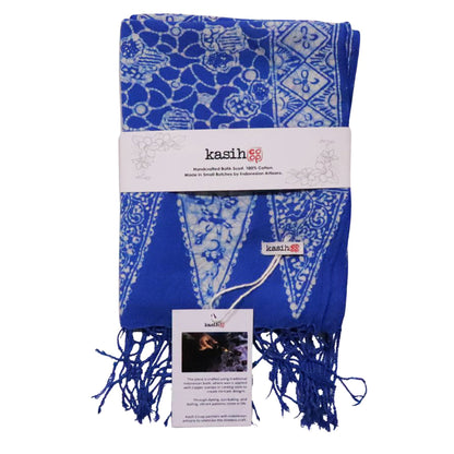 Handmade Batik Scarf, soft Cotton, Boulder, Blue, Light Blue, White