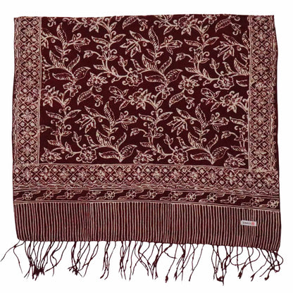 Handmade Batik Scarf, soft Cotton, Red White Cherish, Burgundy