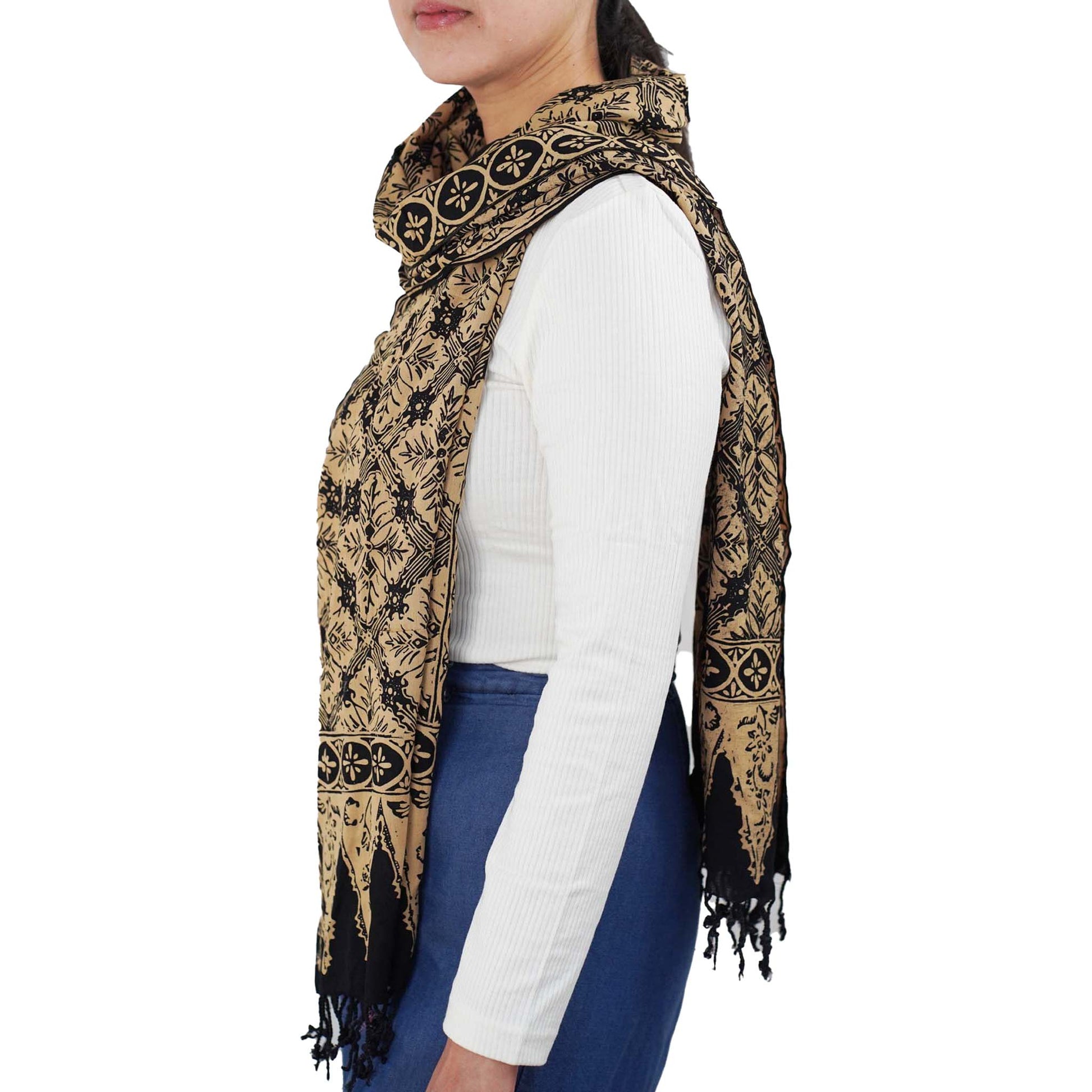 Handmade Batik Scarf, Black Brown Harvest, Hand Dyed, 100% Cotton