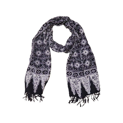 Handmade Batik Scarf - Cotton - Hibiscus Flower, Black, White