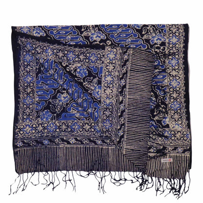 Handmade Batik Scarf, Soft Cotton, Midnight Autumn, Blue Black Navy, White