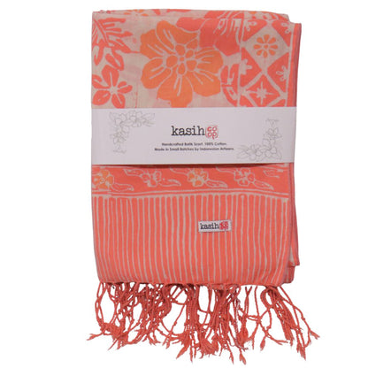 Handmade Batik Scarf, 100% Soft Cotton, Pink Bloom, Floral