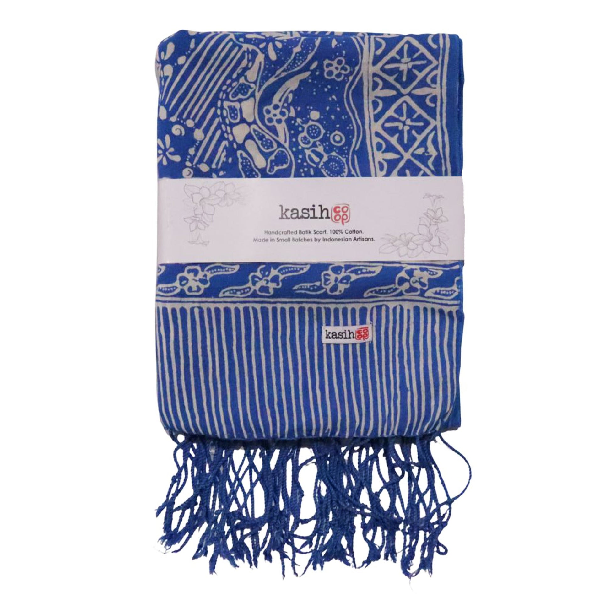 Handmade Batik Scarf, 100% Soft Cotton, Blue White, Tidal Flow