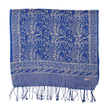 Handmade Batik Scarf, 100% Soft Cotton, Blue White, Tidal Flow