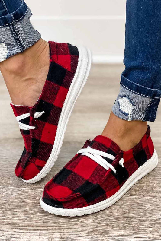Kara Vintage Plaid Lace Up Flat Shoes Plaid