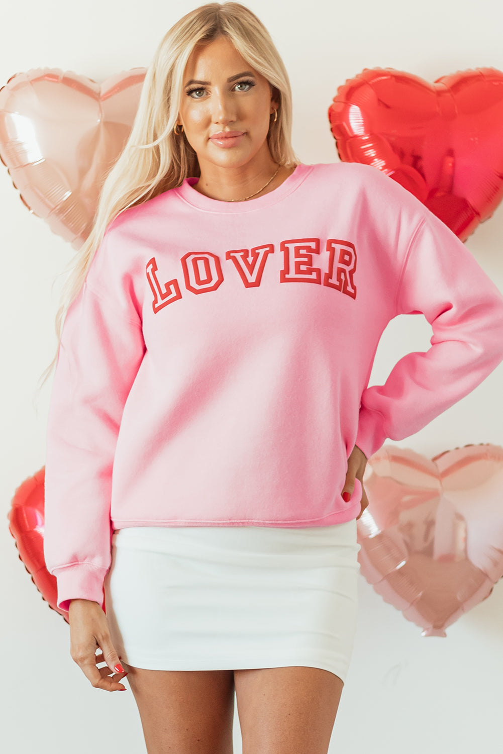 Raya LOVER Puff Print Drop Shoulder Pullover Sweatshirt