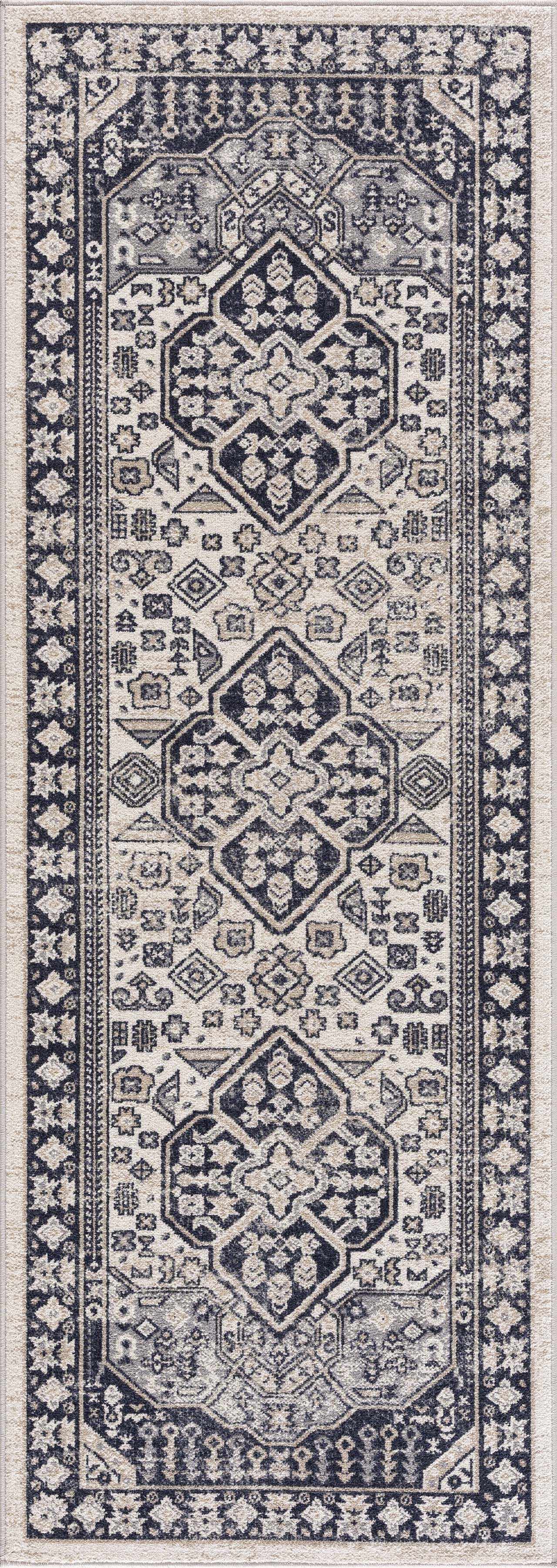 Cabacungan Cream & Gray Washable Area Rug - Clearance 2'7" x 7'3" Runner