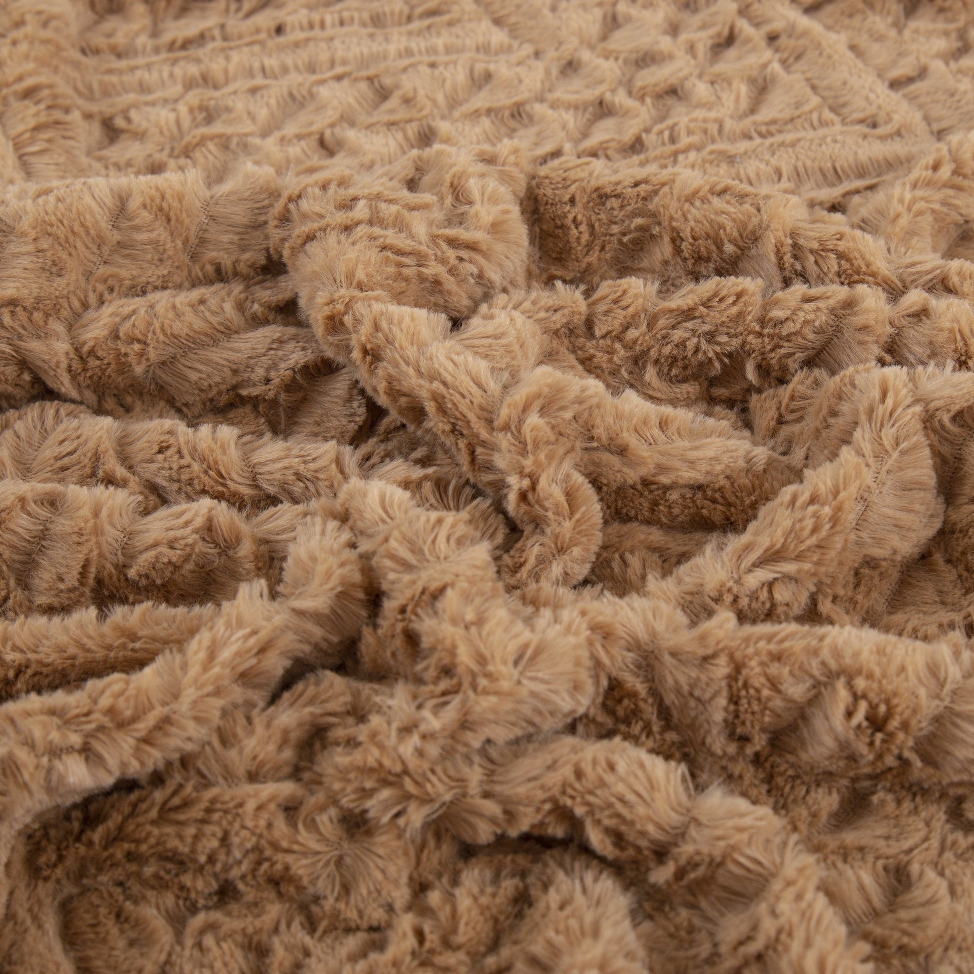 Tache Caramel Brown Faux Fur Throw Blanket Chevron Geometric Embossed (#10)