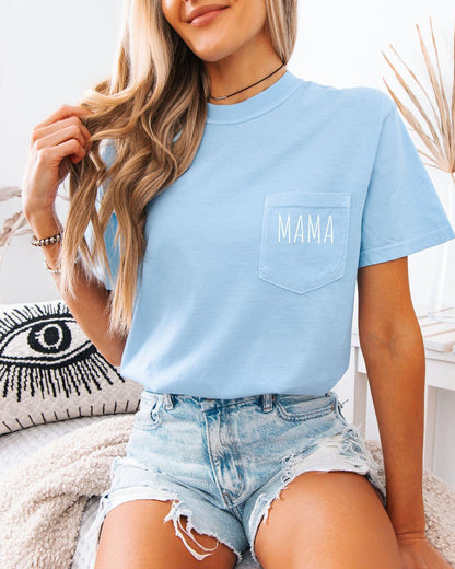 Mama Comfort Colors Pocket T Shirt Hydrangea