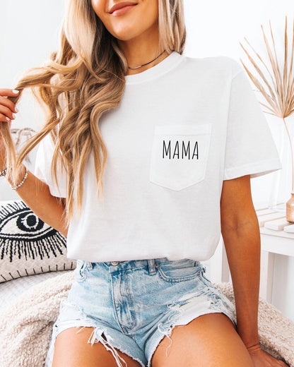 Mama Comfort Colors Pocket T Shirt White